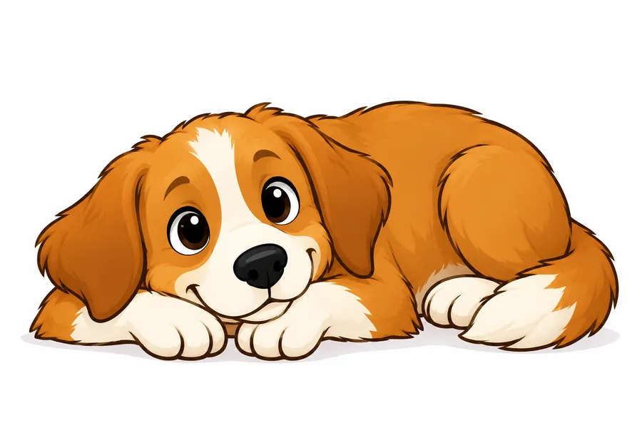 Tekening van een ontspannen liggende hond