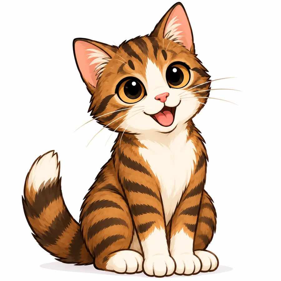 Tekening van een vrolijk zittende kat